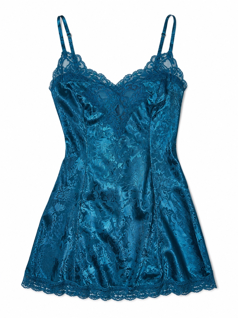 Vintage Victoria’s Secret Teal Satin Slip Dress Y2K Coquette Fairycore Lace PS